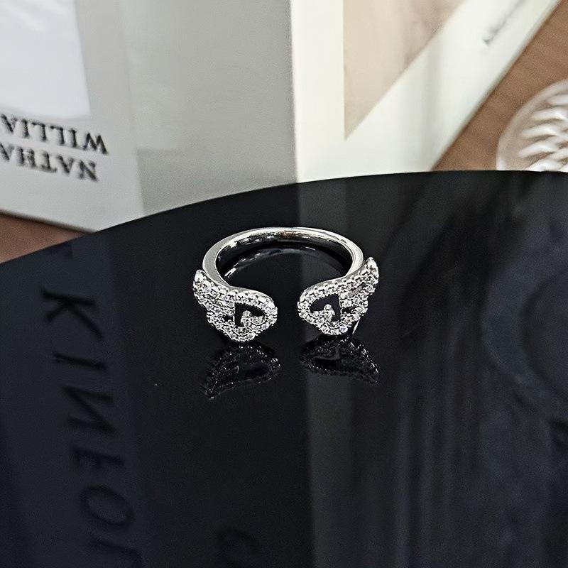 Temperament Geometric Light Luxury High Sense Full Of Diamond Rings, Women'S Cold Wind Niche Fashion Exquisite Folding Index Finger Ring