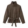 ZA Giacca da Donna Autunno 2026 in Ecopelle Scamosciata con Cintura Casual Collo a Stand Vestibilità Slim Capospalla