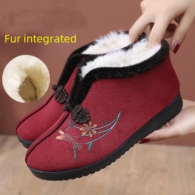 Women's Winter Thick Warm Cotton Non-Slip Flat Shoes for Middle-Aged and Elderly
