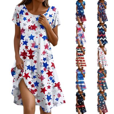 Short Sleeve Boho Dress For Women Casual Loose Fit Summer Sundress Floral Print Dress With Pockets
