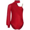 Jenter Ene Skulder Danse Drakotard Sceneopptredelseskostyme Mock Neck Langermet Rynket Nettoverlegg Bodysuit for Barn Gymnastikk