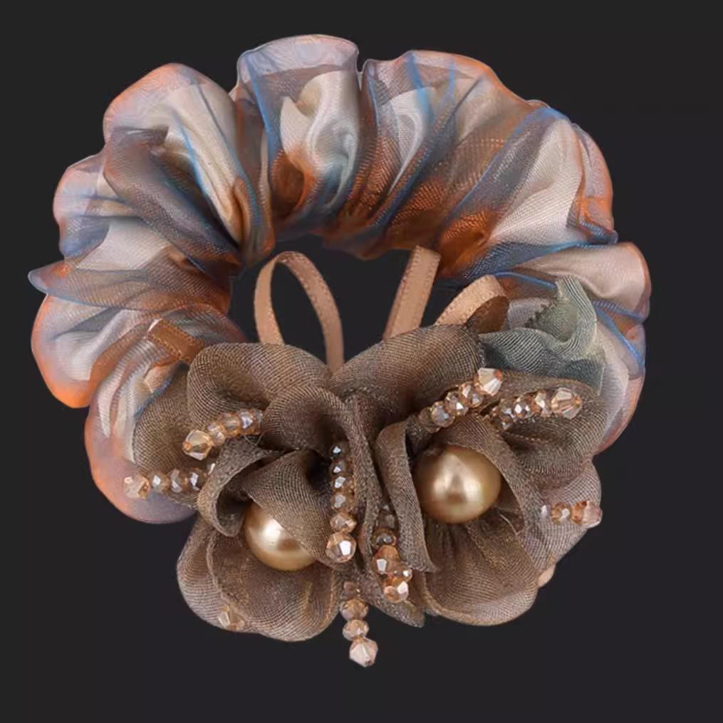 Elegante Elastico per Capelli in Rete di Seta a Doppio Strato e Porta Coda di Cavallo per Donna
