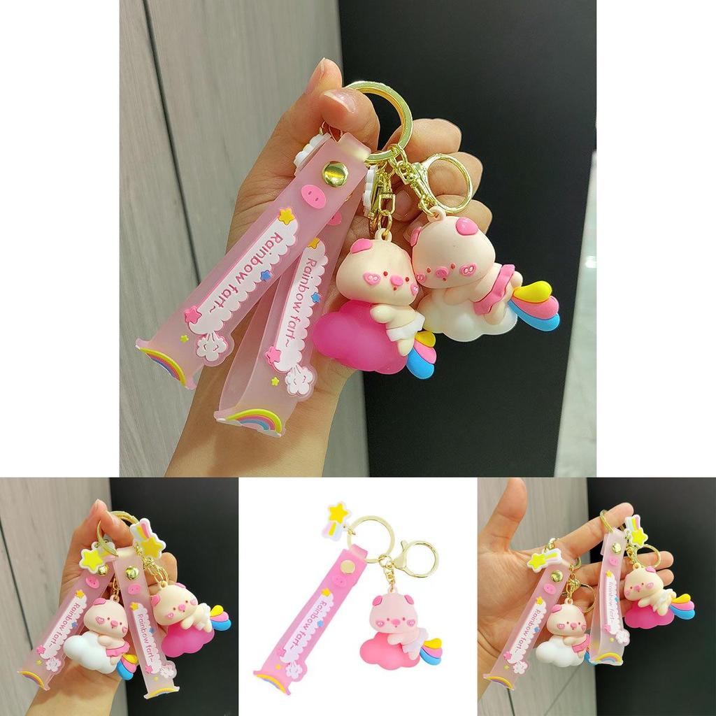 Adorable Cartoon Rainbow Pig Keychain Cute Silicone Bag Charm Gift For All Occasions