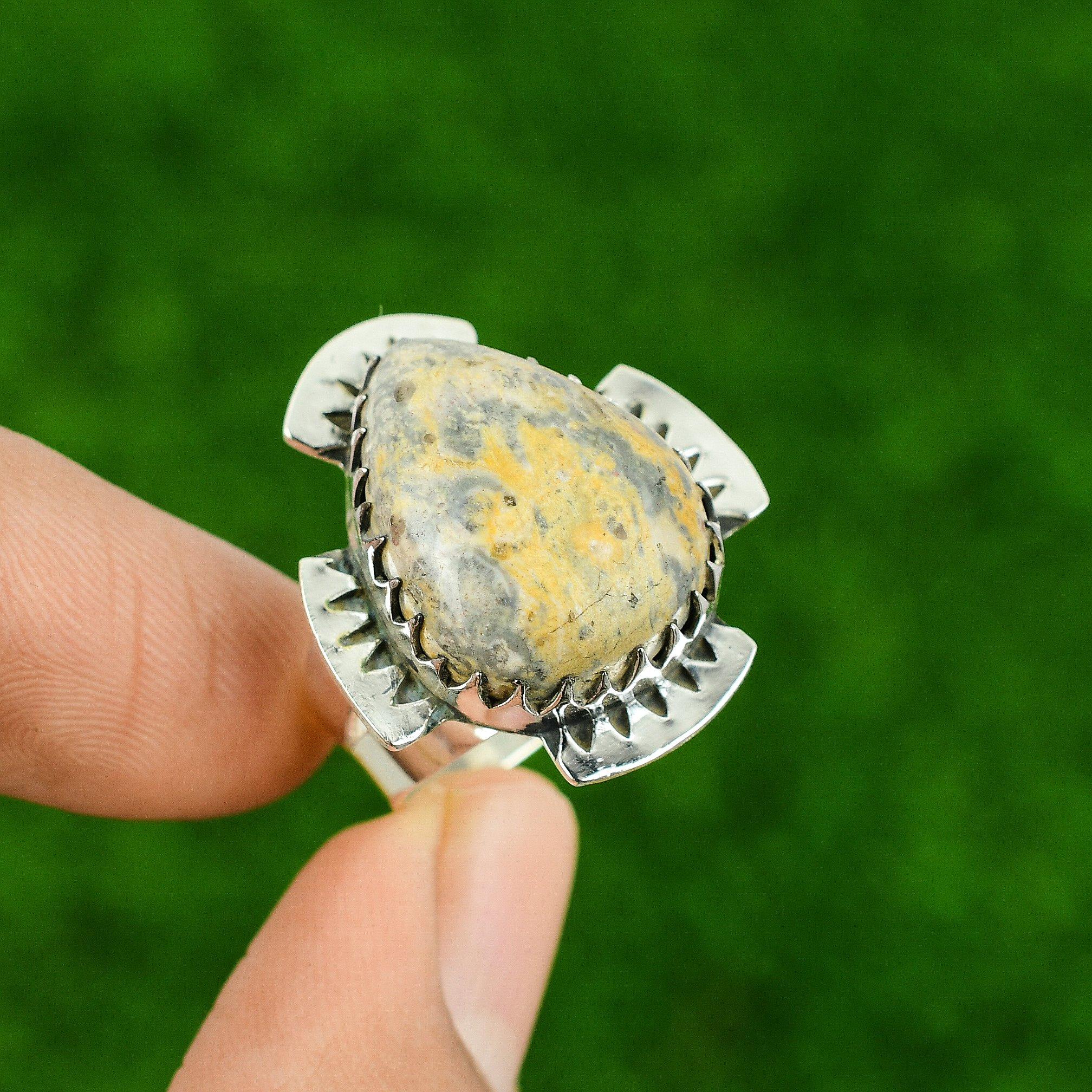 

Oval Dendritic Rhyolite Gemstone Wedding Statement Bezel Elegant Ring 925 Silver 9