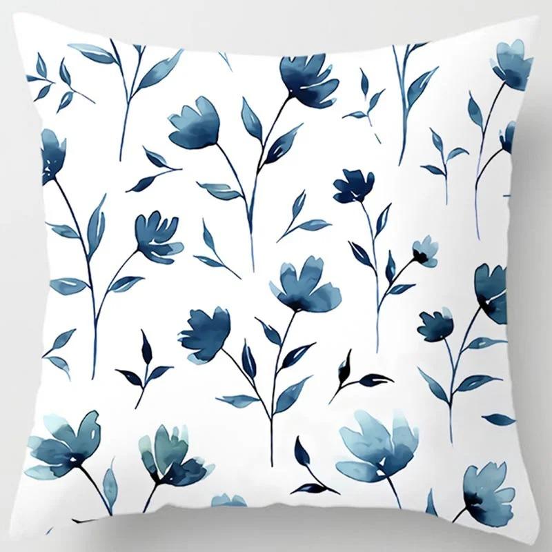 Blue Pattern Print Home Decoration Polyester Fiber Cushion Cover Living Room Sofa Cushion Cover 45X45 Cm