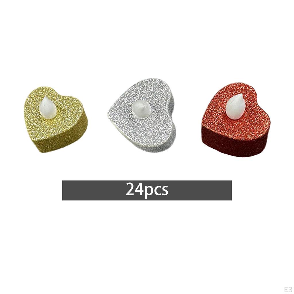 24 Heart-Shaped Electric Tea Lights, LED Votive Candles, Versatile, 1.5x1.5 Inches, for Wedding