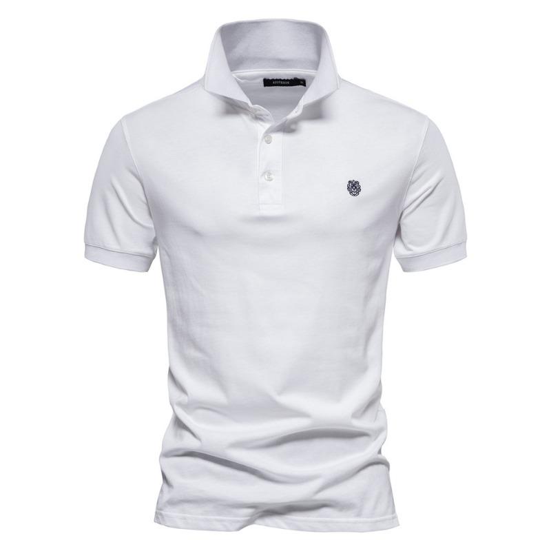 Men's Korean-Style Solid Color Cotton Polo Shirt  Sporty Casual Embroidered Button Lapel Short-Sleeve Top