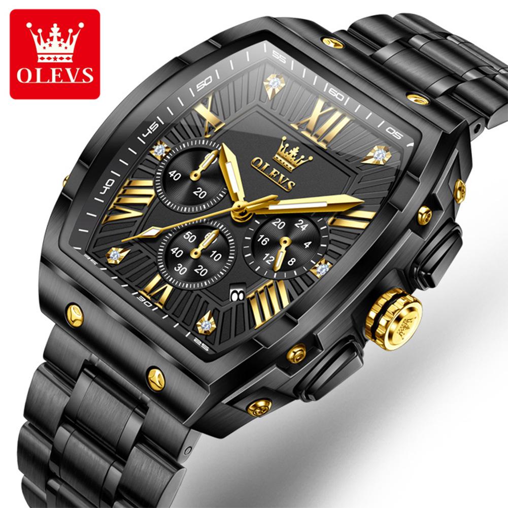 Tonneau Chronograph Men's Watches 30m Waterproof Quartz Original Wristwatch Stainless Steel Luminous Watch