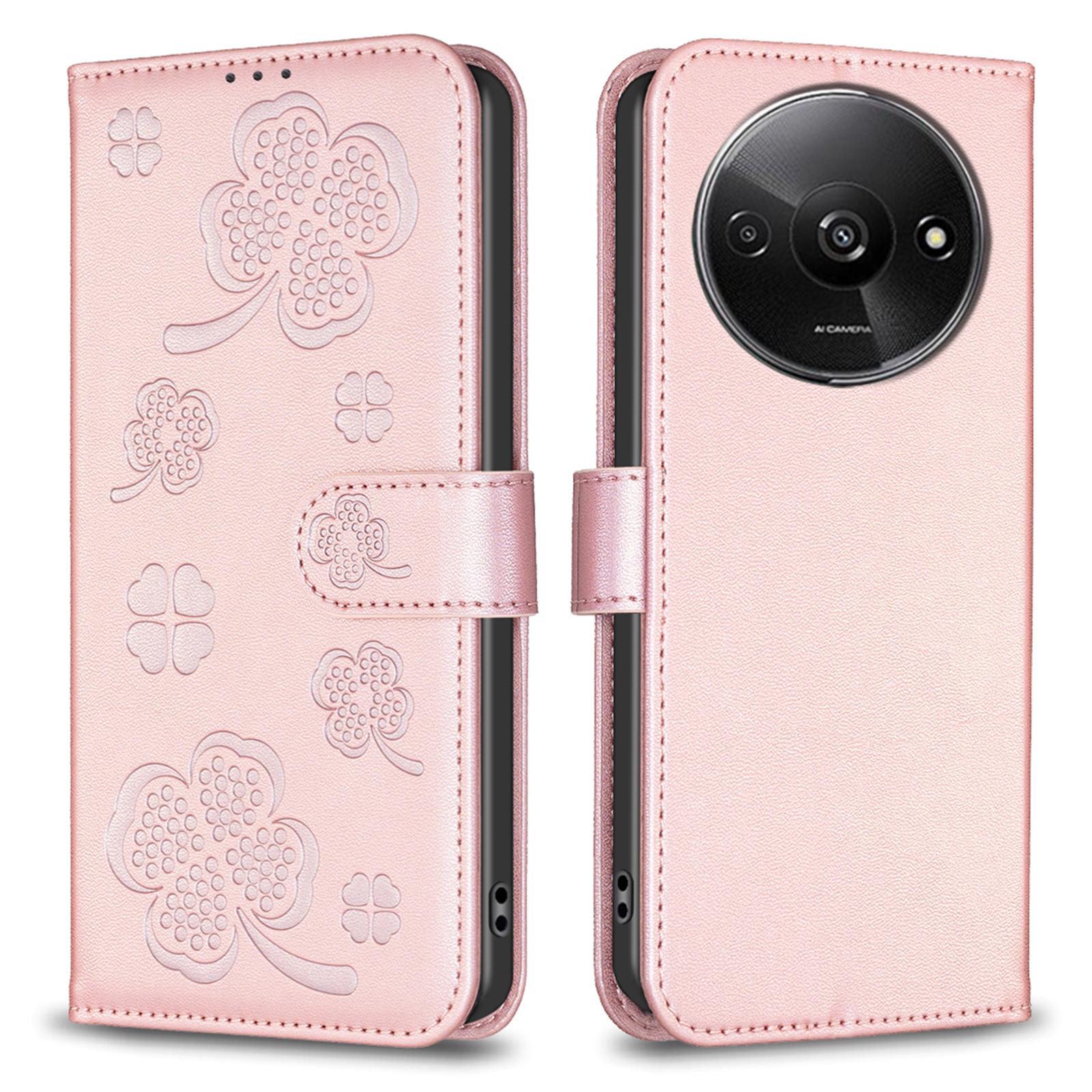 

For Xiaomi Redmi A3 4G/Poco C61 4G Case Lucky Clover Leather Flip Phone Cover Pink