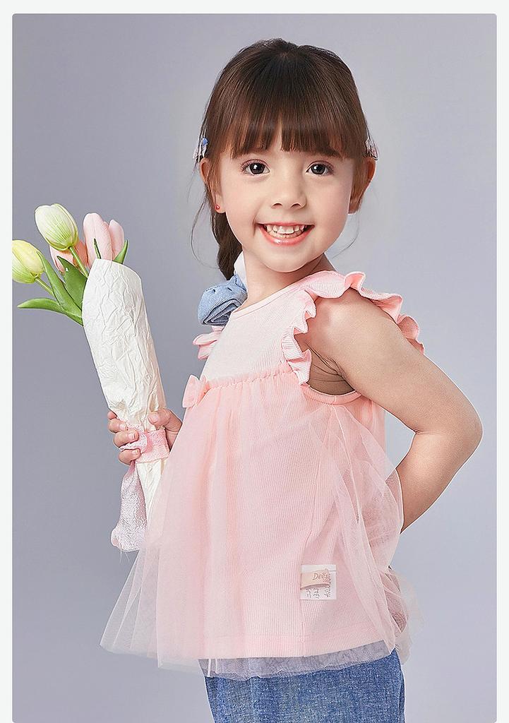Embroidered Butterfly Flying Sleeves: Summer Children's Casual Fashion Top for Infants and Girls' T-shirts