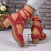 Women's Summer New Plus Size Fish Mouth Fashion Cutout Block Heel High Heel Strap Sandals
