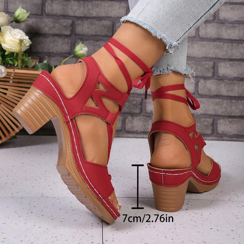 Women's Summer New Plus Size Fish Mouth Fashion Cutout Block Heel High Heel Strap Sandals