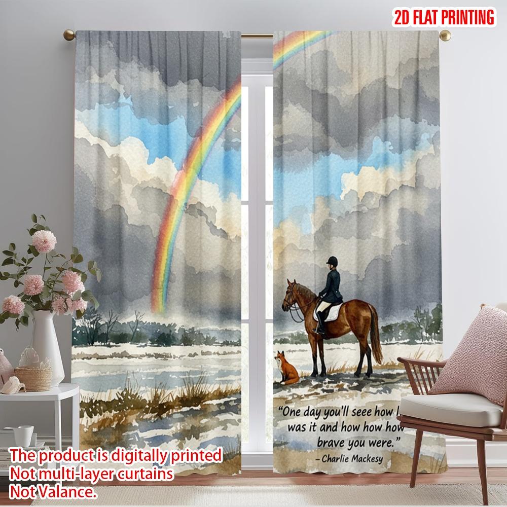 

2 шт. 2D плоская печать Шторы для окон Верховая езда Радужный лис Храбрый Полиэстер Без электричества Украшения для вечеринок Идеально для 52.50×116.00 CM 2pcs