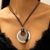 Two Tone Circle Pendant Necklace Black Cord Statement Jewelry