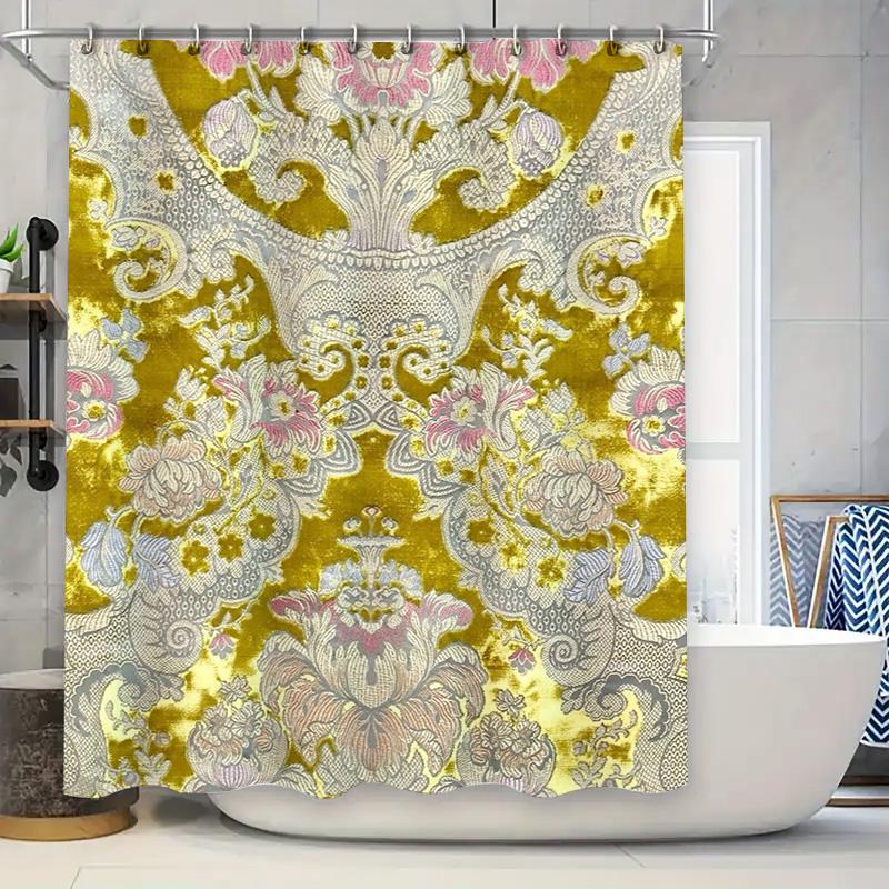 

Luxurious Vintage Bathroom Shower Curtain with Golden Floral Design for Home Decor Perfect Gift Idea 90x180cm