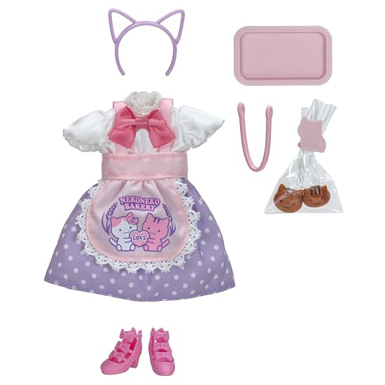 TAKARA TOMY Licca-chan Dress LW-13 Neko Neko Bakery Dress Set, Dress-up, Pretend Play, Toy, Ages 3 a