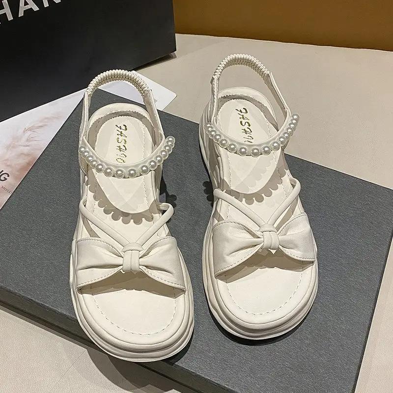 Fashion Pearl Outdoor Sandals for Women Comfort 2025 Trending Woman Shoes New Breathable Fashion Sandal Vintage Summer Sale Trend Shoe