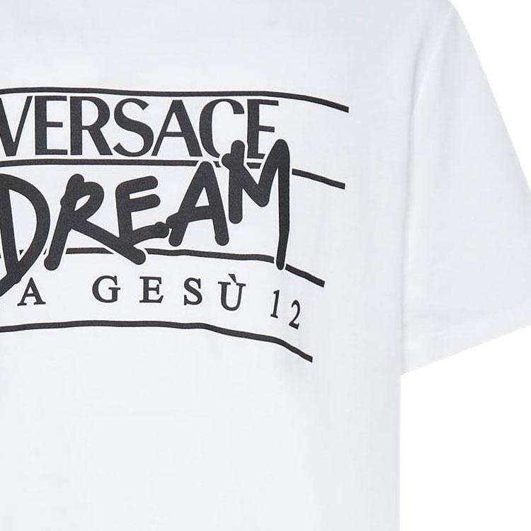 Versace Ss22 Letter Print Solid Color Round Neck Short Sleeve T-Shirt Men Tops White 1005783-1A04025-1W000
