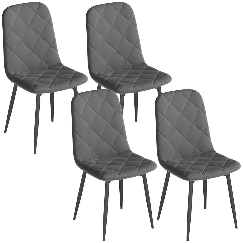 Dining Chairs, Set of 4 Kitchen Chairs with Backrest, Velvet Look, Upholstered Chairs with Metal Legs, for Dining Table, Grey