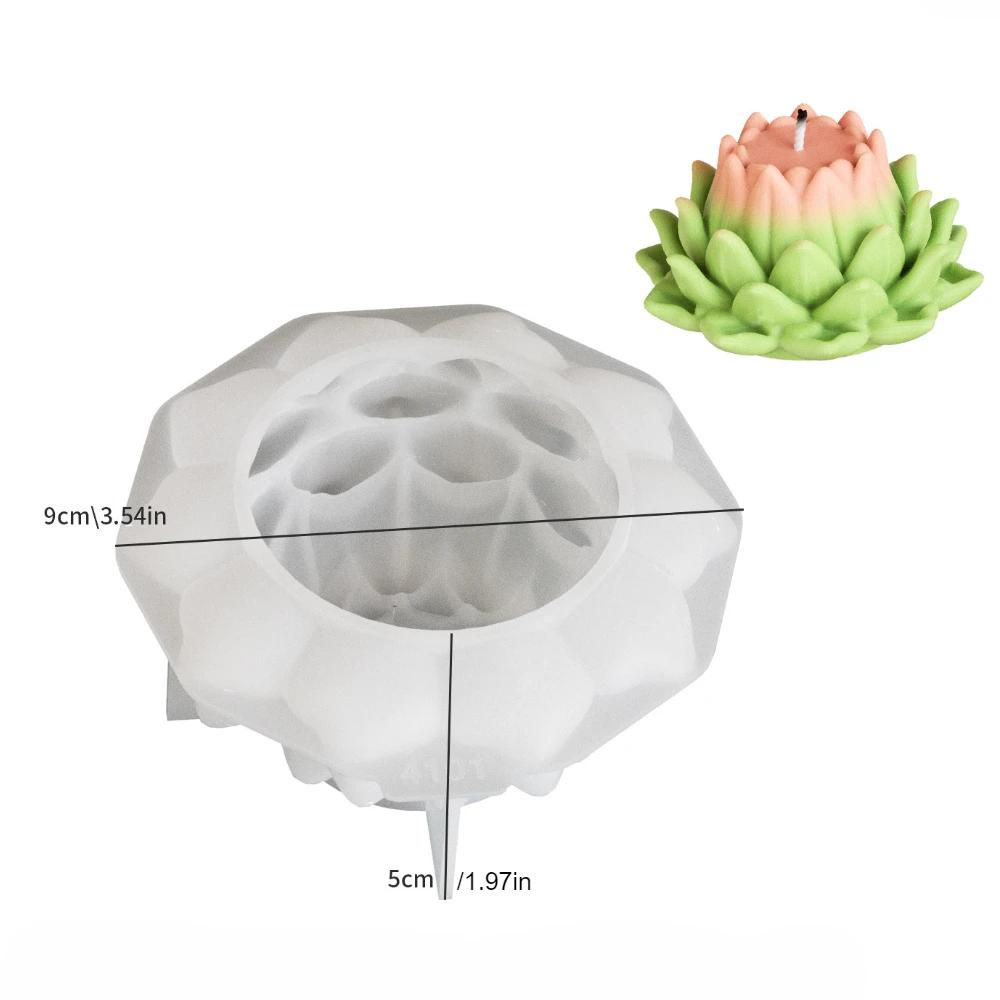 3D Lotus Flower Bud Candle Silicone Mould Succulents Soap Resin Mold Birthday Decor Plant Shape Gypsum Valentine’s Day Gift