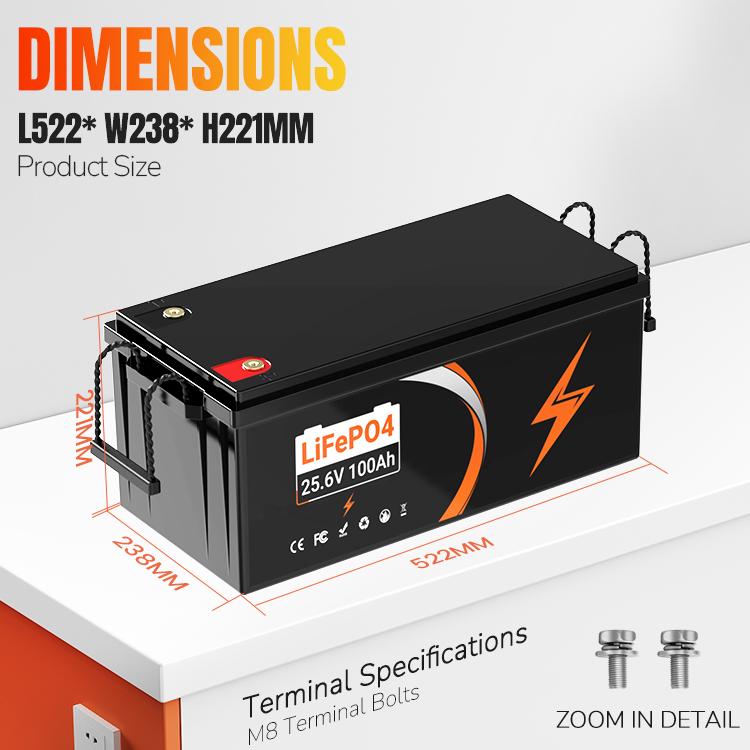 EU Stock 24V 100Ah LiFePO4 Battery 25.6V Built-in BMS Bluetooth Solar Energy Storage Battery for RV Marine Off Grid Solar System