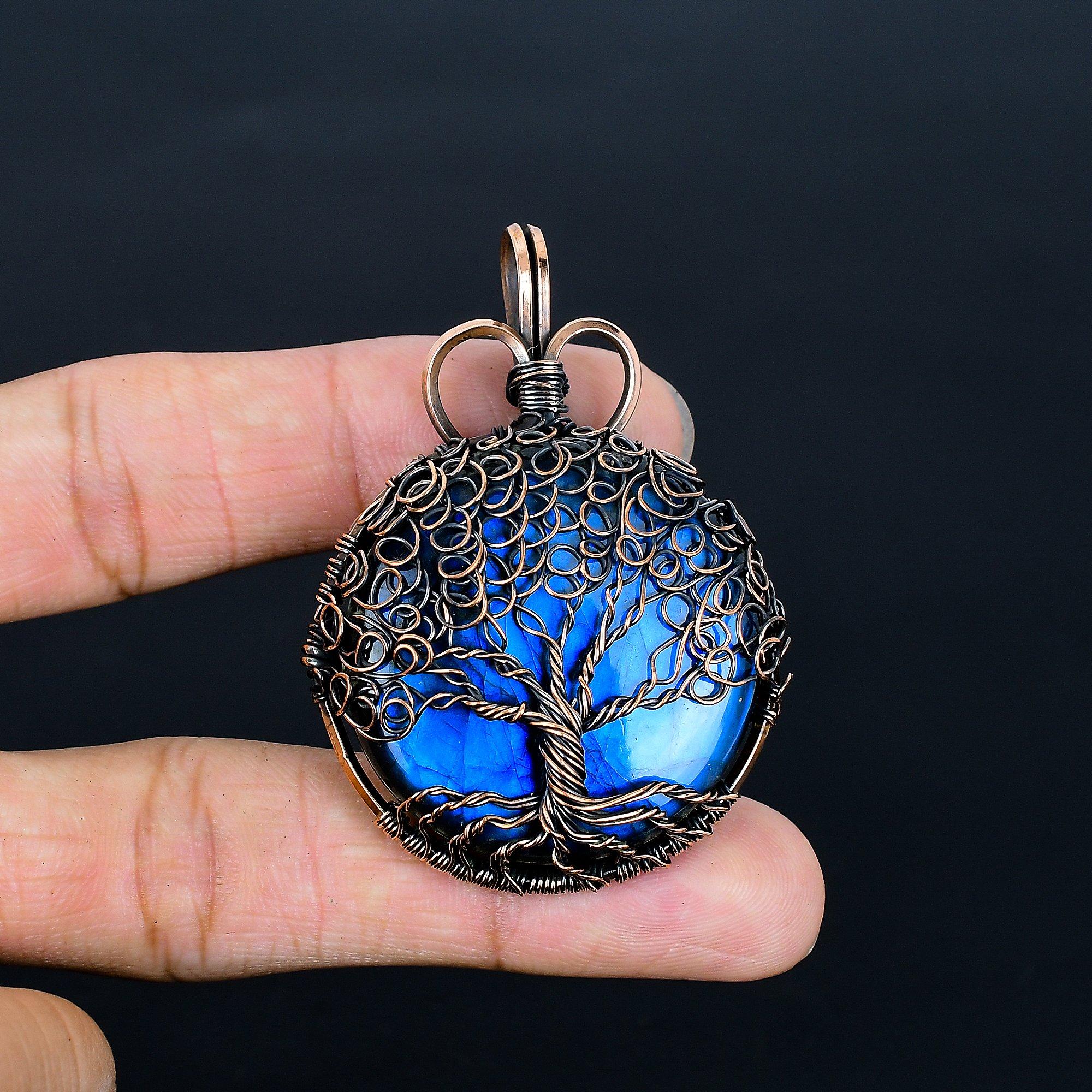 

Подвеска Древо Жизни с Лабрадоритом, Подвеска из меди 999 пробы с оплеткой из проволоки, Ювелирное изделие с драгоценным камнем, Подвеска ручной работы, Удивительное украшение, Подарок для любви 2.36 Inches