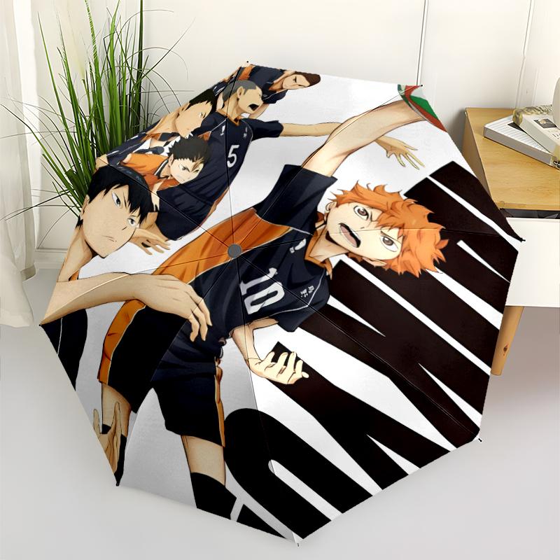 Haikyu Print Automatic Umbrella, 8 Rib Iron Frame, Plastic Handle, Suitable for Outdoor Travel &Daily , Ideal Gift