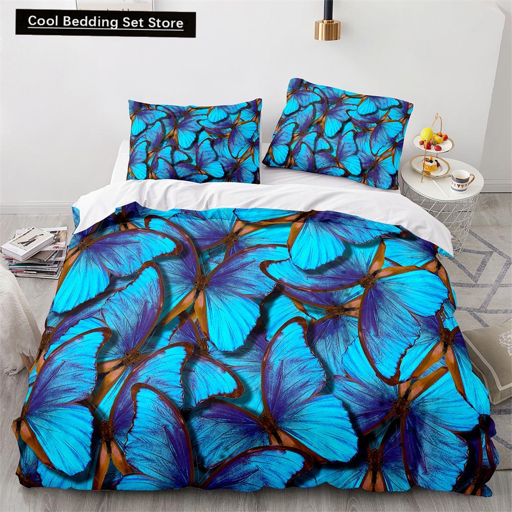 Butterfly Duvet Cover King Queen Colorful Flying Animal Bedding Set for Teens Adults Beautiful Flowers Polyester Quilt Cover