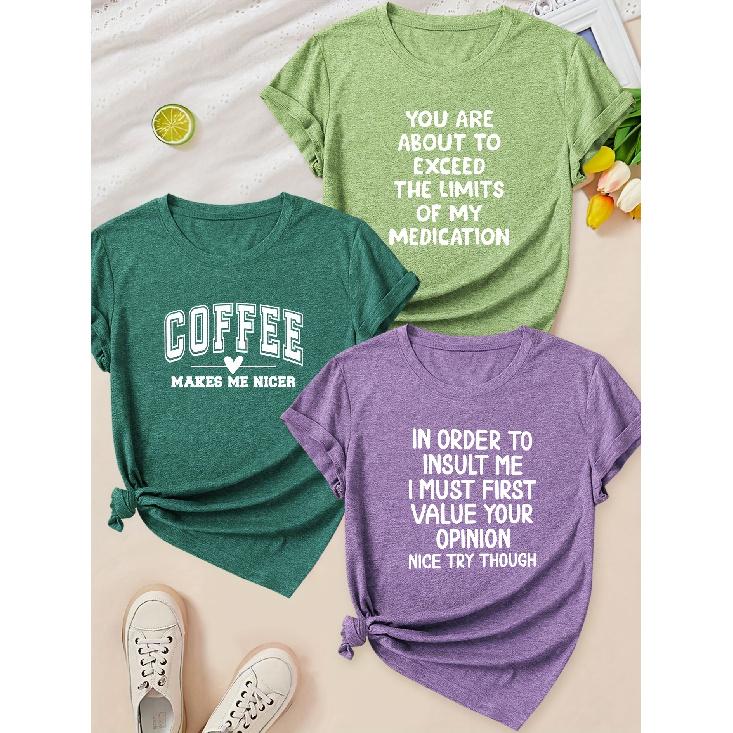 Women's Fashionable Elegant Style Simple Heart Fresh Letter Combination Gift Print Pattern Round Neck3Short-sleeved Shirt T Shirts for Women In