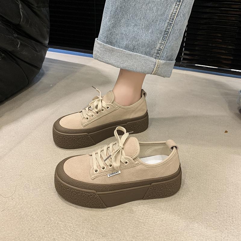 Mode Herfst Dames Vulkaniseer Schoenen Ronde Neus Platte Schoenen voor Dames Lage Hak Vetersneakers Buiten Antislip Platform Lage Top Schoenen