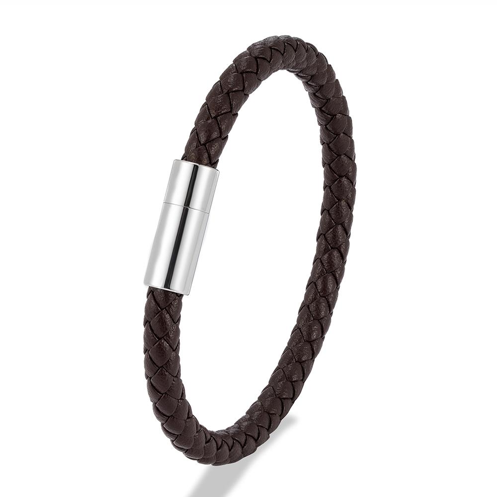 Classic Blue Braided Leather Bracelet Stainless Steel Magnetic Buckle Bangle Simple & Stylish Couple Jewelry Gift for Him