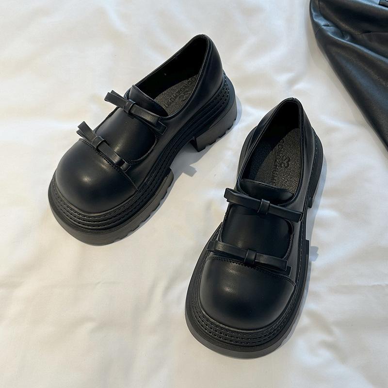 

Muffin platform small leather shoes women s spring and autumn new retro British versatile height increase skirt loafer single shoes 40 матовый черный