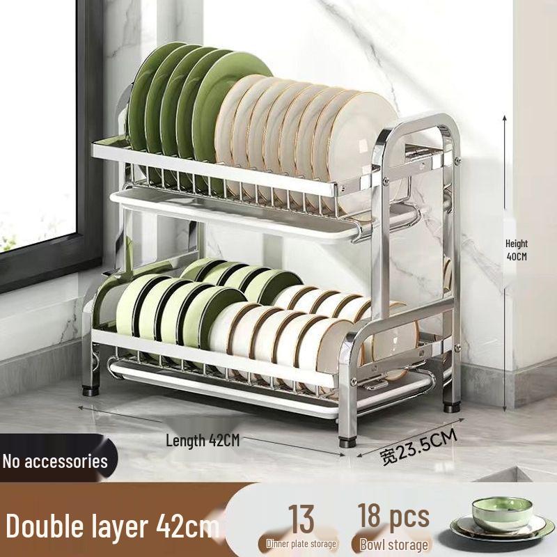 Stainless Steel Kitchen Dish Drying Rack with Bowl and Plate Storage