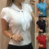 Versatile Fashion Women Short Sleeve Bow Chiffon T Shirt Blouse For Summer Casual Wear