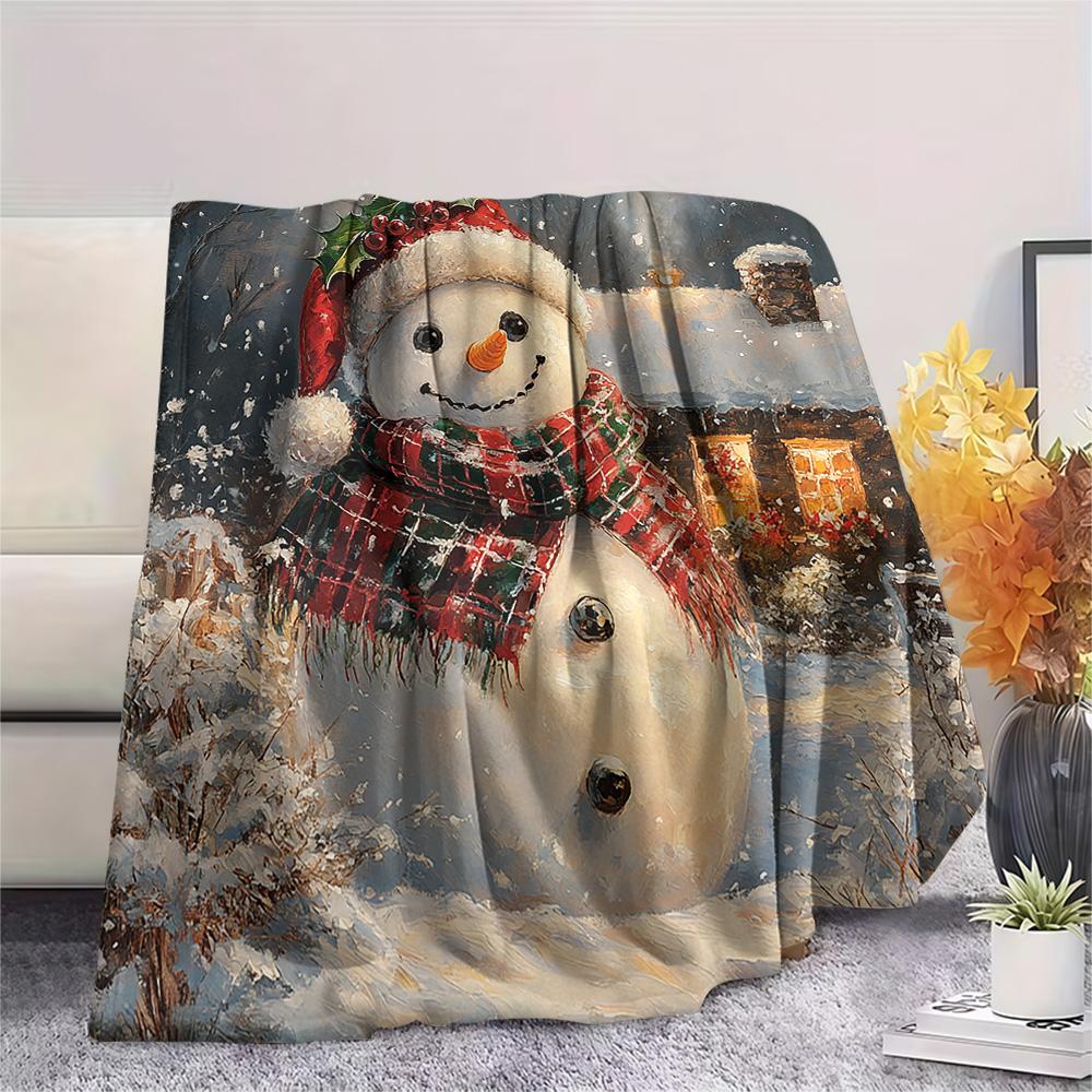 Snowman Print Flannel Blanket, High quality Comfortable for All Seasons, Home Decor, Warmth and Comfort, Perfect for Christmas Gifts
