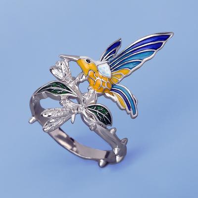 Fashion Creative Hummingbird Ring Drop Glue Color Animal Elements Bird Pastoral Style Womens Ring