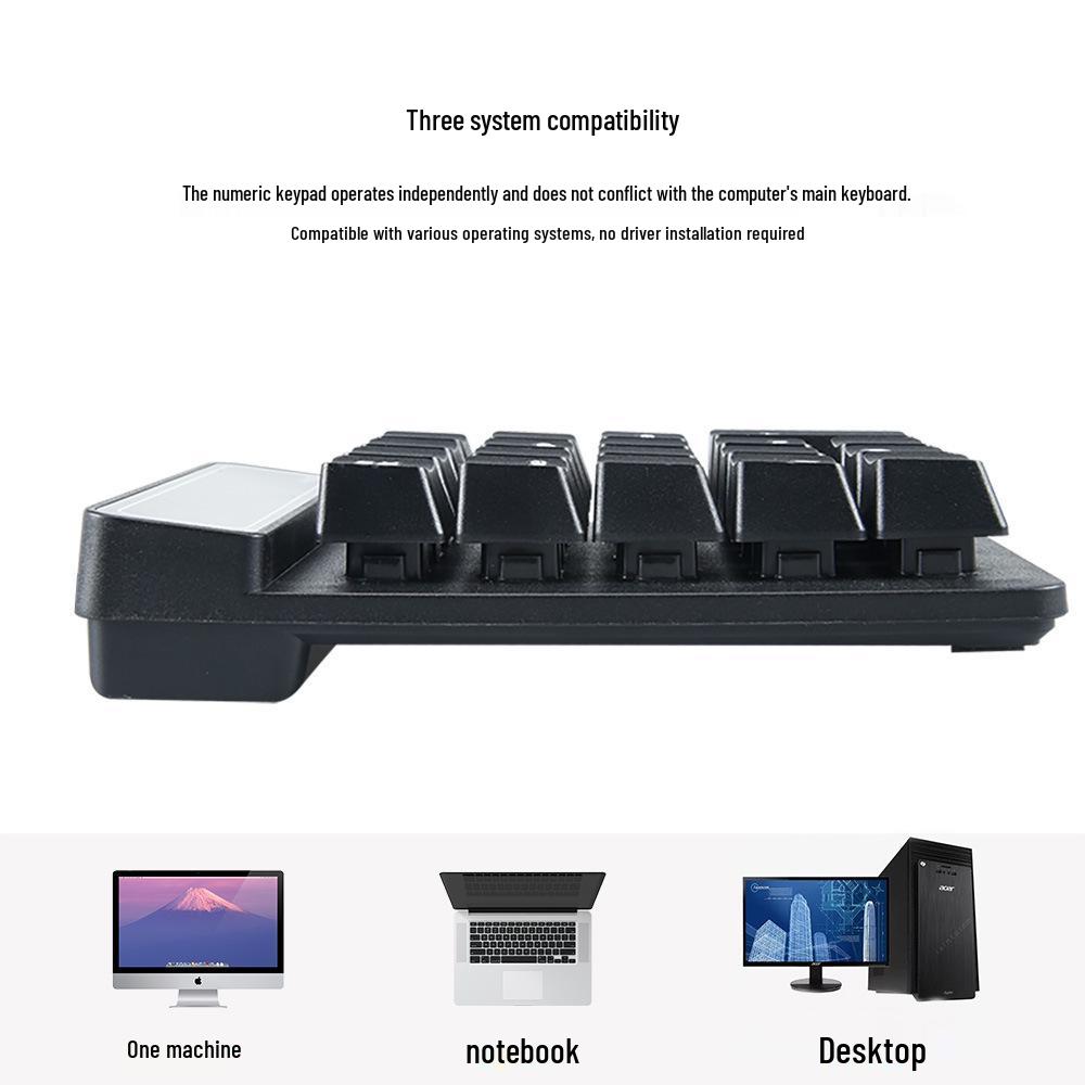 Dual-Mode Wireless Bluetooth Numeric Keypad with 19 Keys & 2.4G USB Receiver for Finance & Accounting