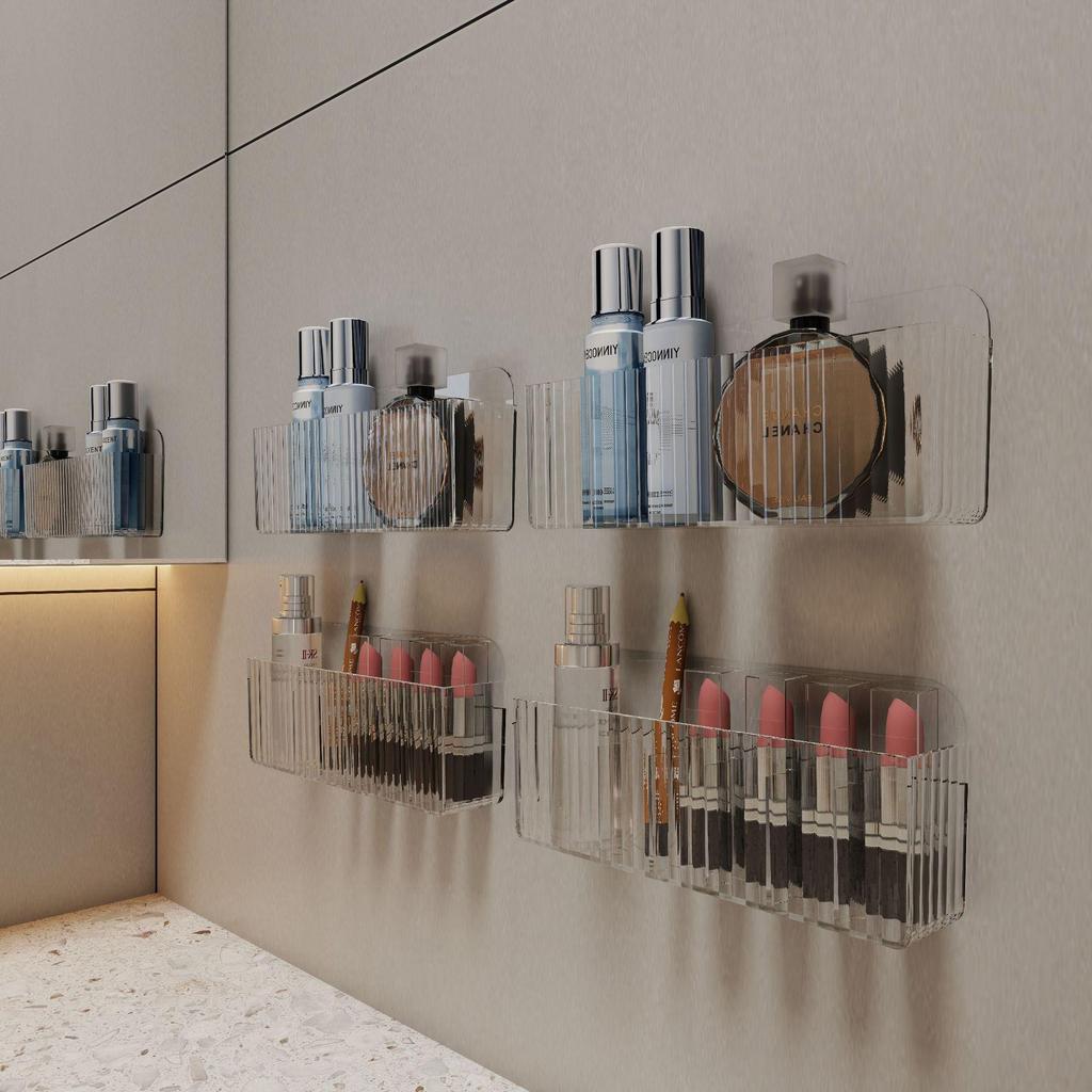Wandmontierter Organizer Spiegelschrank Selbstklebende Aufbewahrungsbox für kleine Gegenstände Augenbrauenstift Lippenstift Lipgloss Organizer