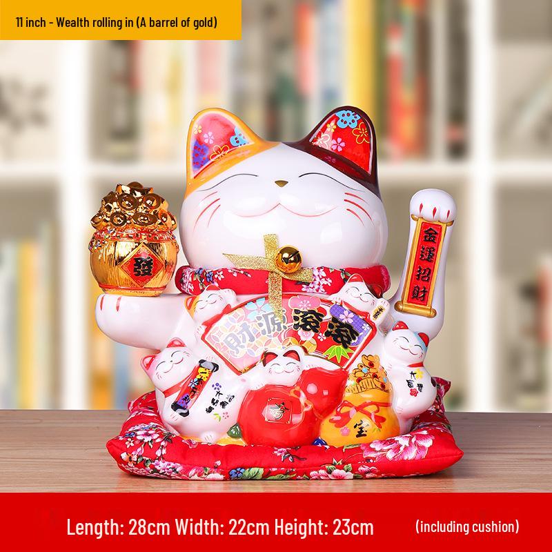 Ceramic Waving Fortune Cat Figurine for Home or Shop Decor
