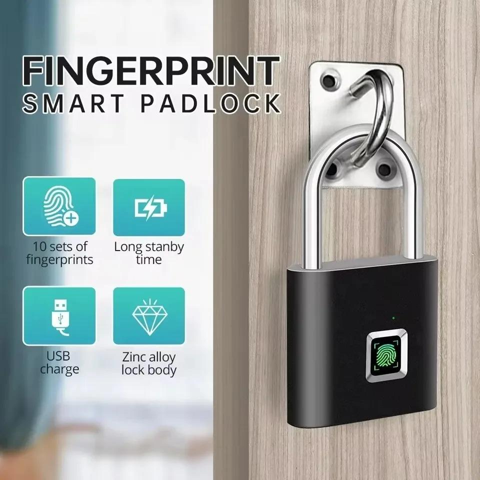 Keyless USB Rechargeable Fingerprint Lock Smart Home Padlock Waterproof Door Lock Quick Unlock Portable Anti-theft Padlock