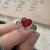 925 Sterling Silver Rings For Women Geometric Fine Jewelry Finger Adjustable Red Heart Stone Ring For Party Birthday Gift