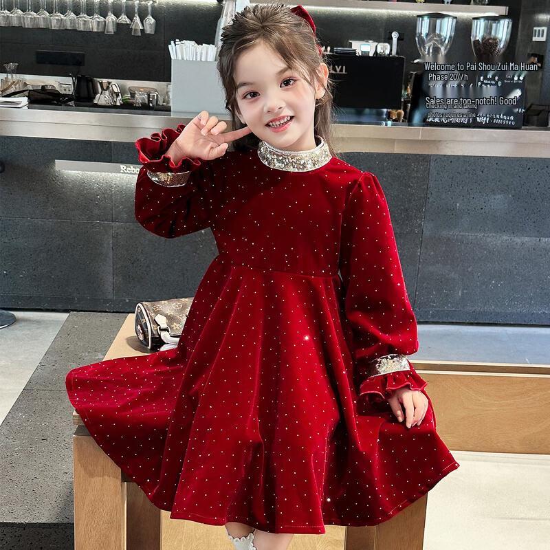 

Anniyou er Girls Rhinestone Velvet Princess Dress 150