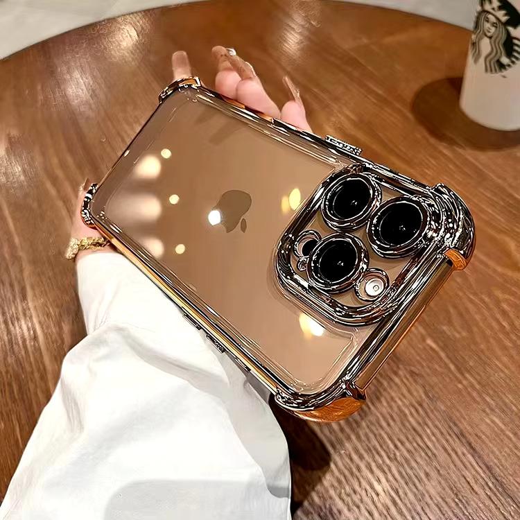 Luxury Purple Plating Clear Shockproof Phone Case For iPhone 14 13 16 15 Pro Max Plus XS XR X Four Corner Silicone Soft Cover