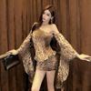 Leopard Dress Fashion New Arrival Leopard Print Sexy Oblique Shoulder Single Shoulder Horn Long Sleeves Silm Sexy Dress