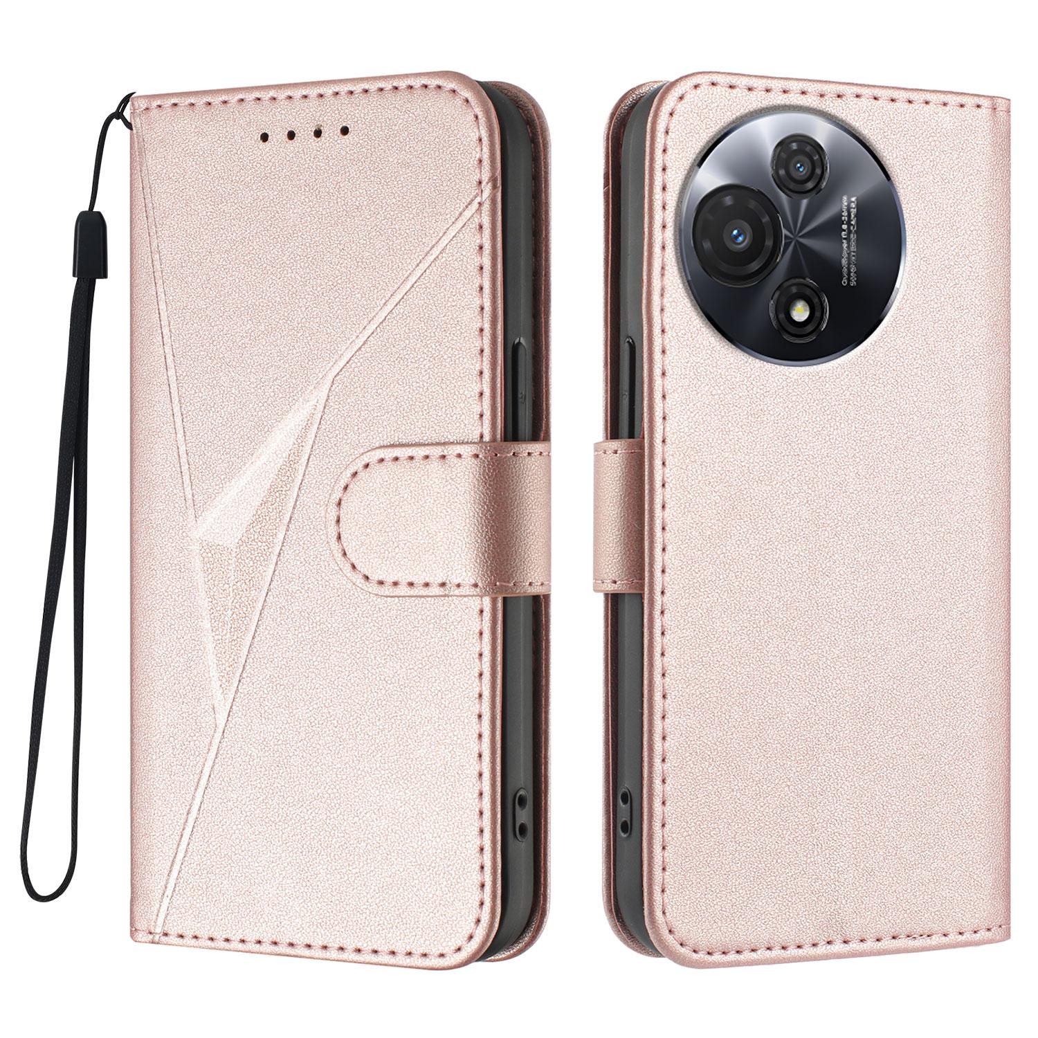 

For TCL 60R 5G Case Triangle Imprint Leather Phone Cover with Lanyard Rose Gold