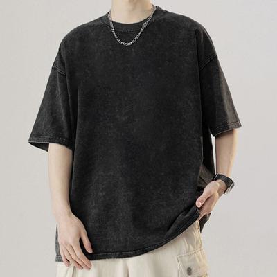 American Men's T-shirt Retro Washed Distressed T-shirt Short-sleeved Men's T-shirt Pure Cotton Loose Casual Short-sleeved Men