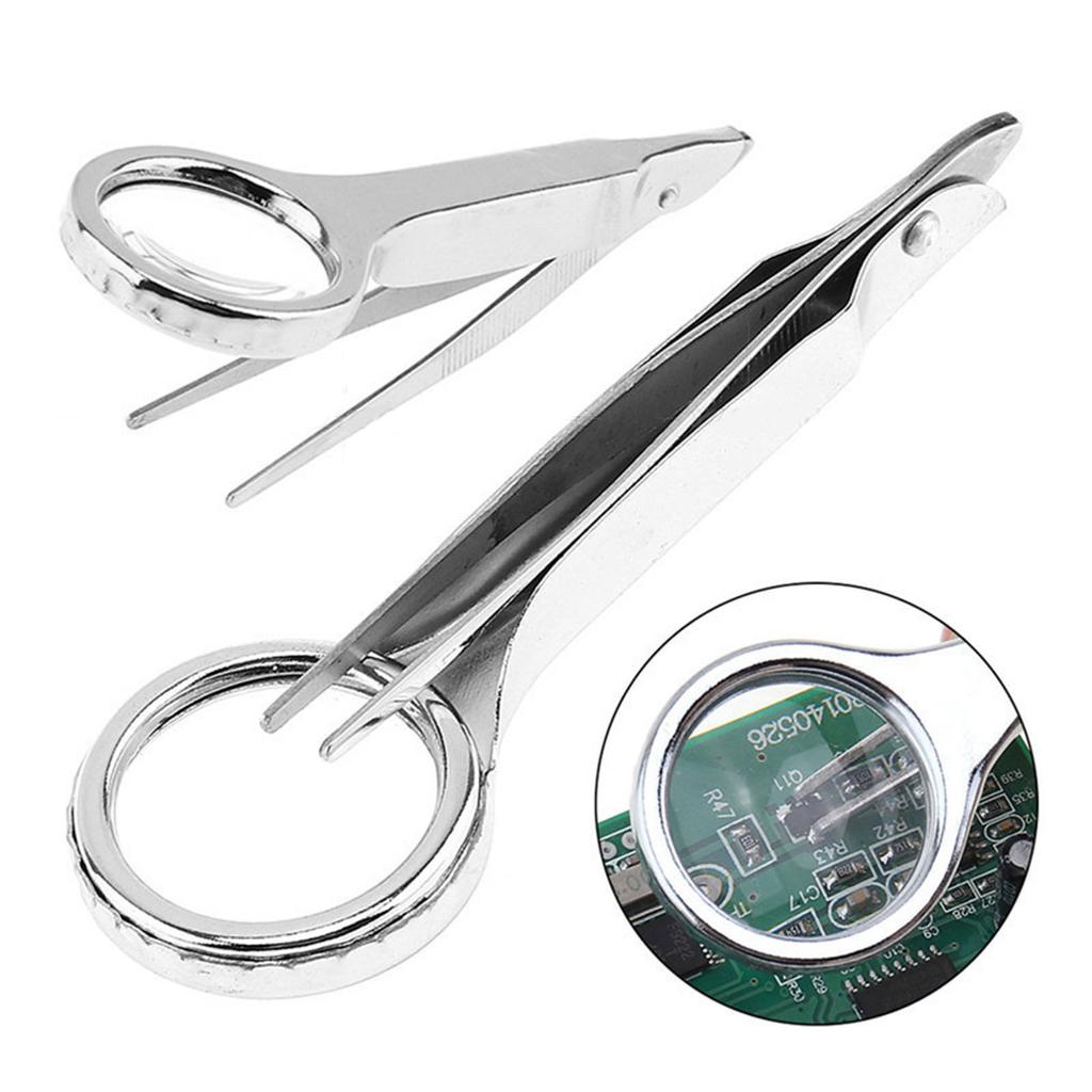 Magnifying Glass Tweezer Hand-held Magnifying Glass with Tweezer Repair Tools Tweezer with Magnifier for Jewelry Repair