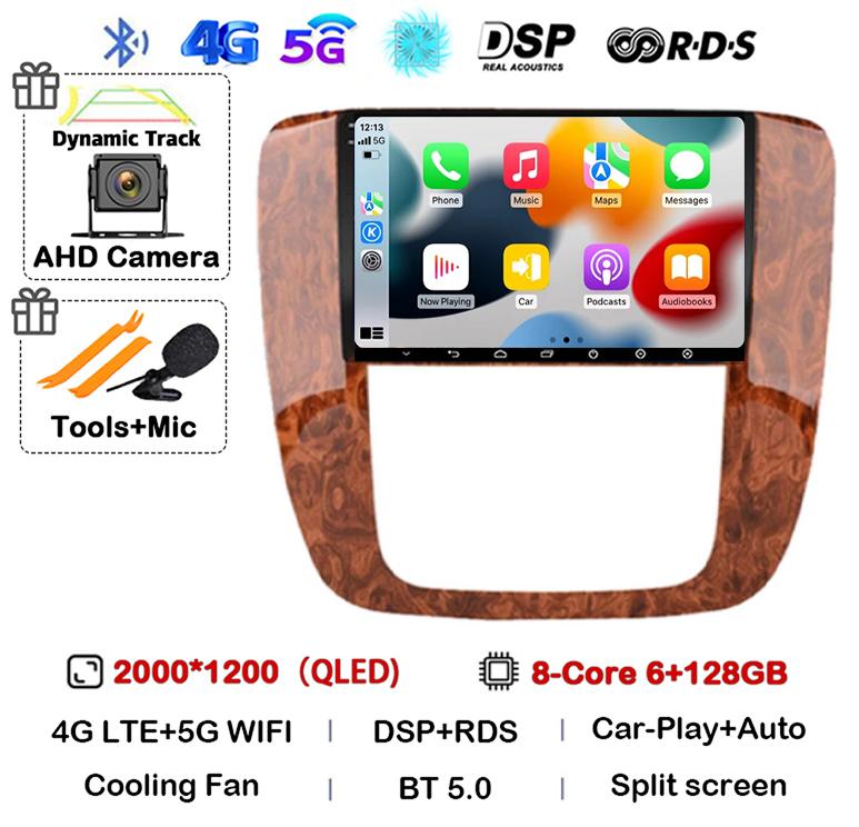 Android 14 Carplay Auto WIFI+4G For GMC Yukon Chevrolet Tahoe Suburban 2007-2012 GPS Car Radio Multimedia Video Player Stereo