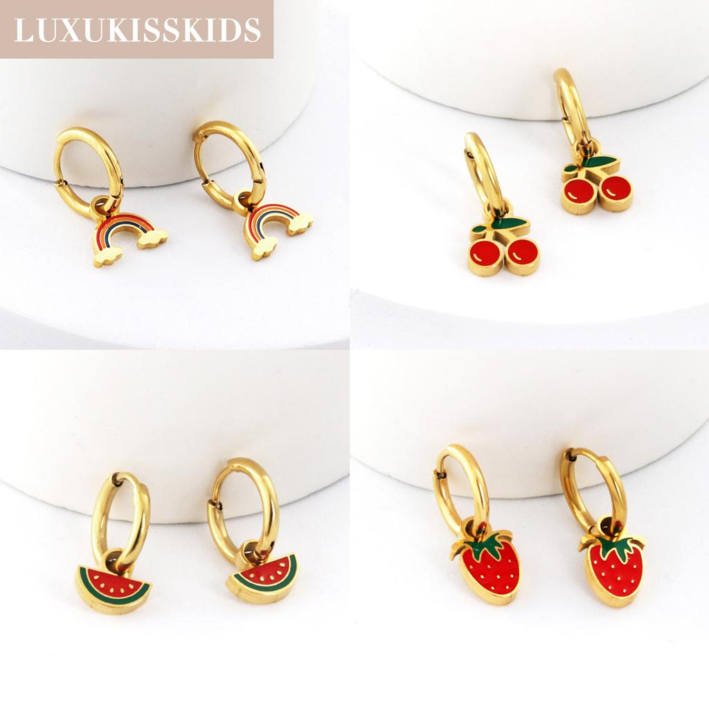LUXUKISSKIDS Erdbeer-Anhänger Schmuck Ohrringe Süße Rote Kirsch-Tropfen Anhänger für Mädchen/Frauen Stahl Früchte Zubehör Geschenke