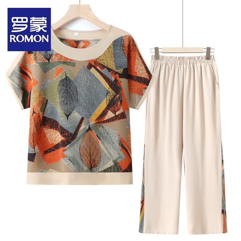 ROMON Mid-Aged Women s Summer Short Sleeve Set XL